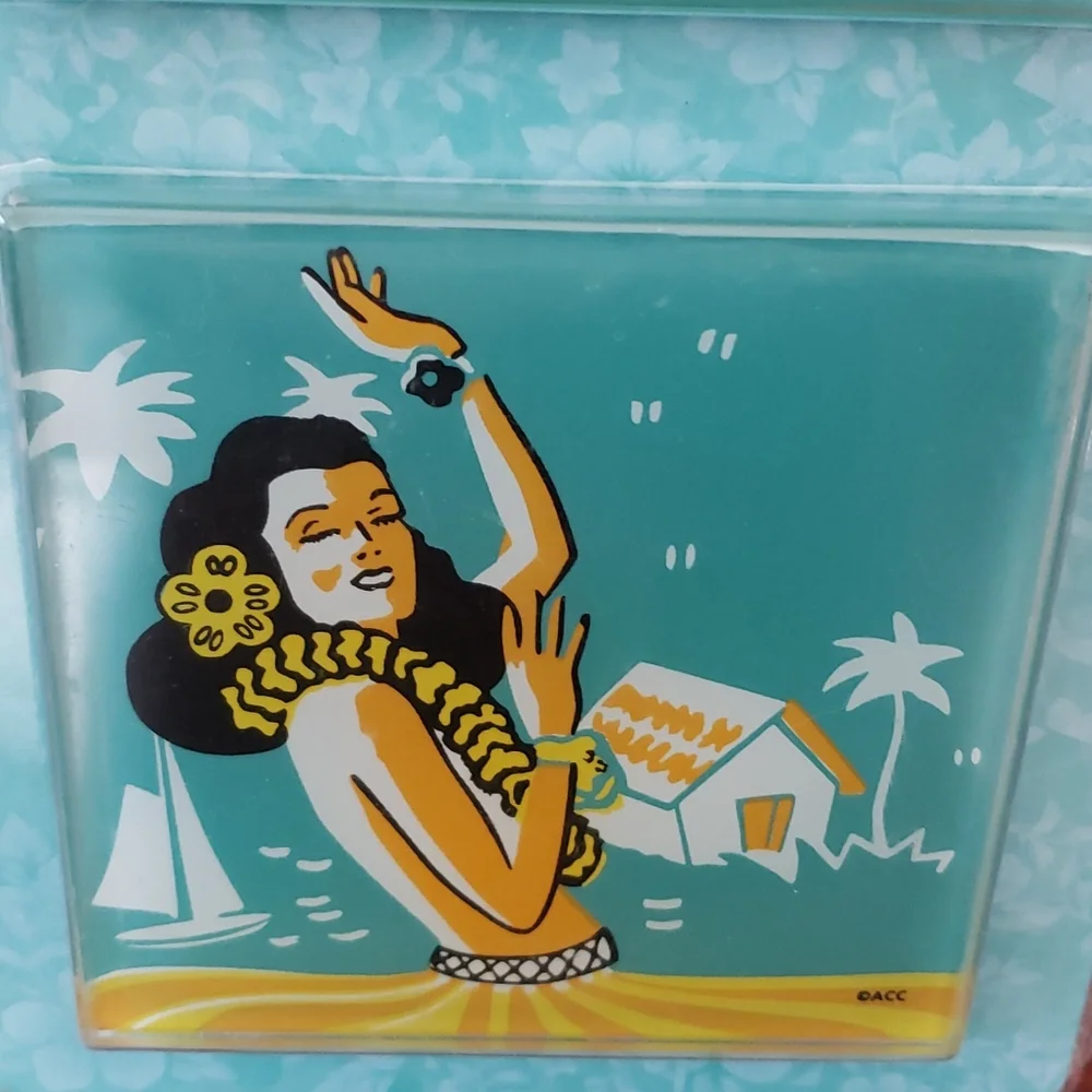NWT Hula Glass Coasters 2003 Set of 4